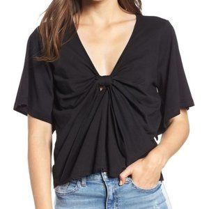 Calibe Knot Front Flutter Sleeve Shirt